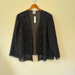 R&M Richards Women's Petite Sheer Black Sequenced Jacket Size 24WP